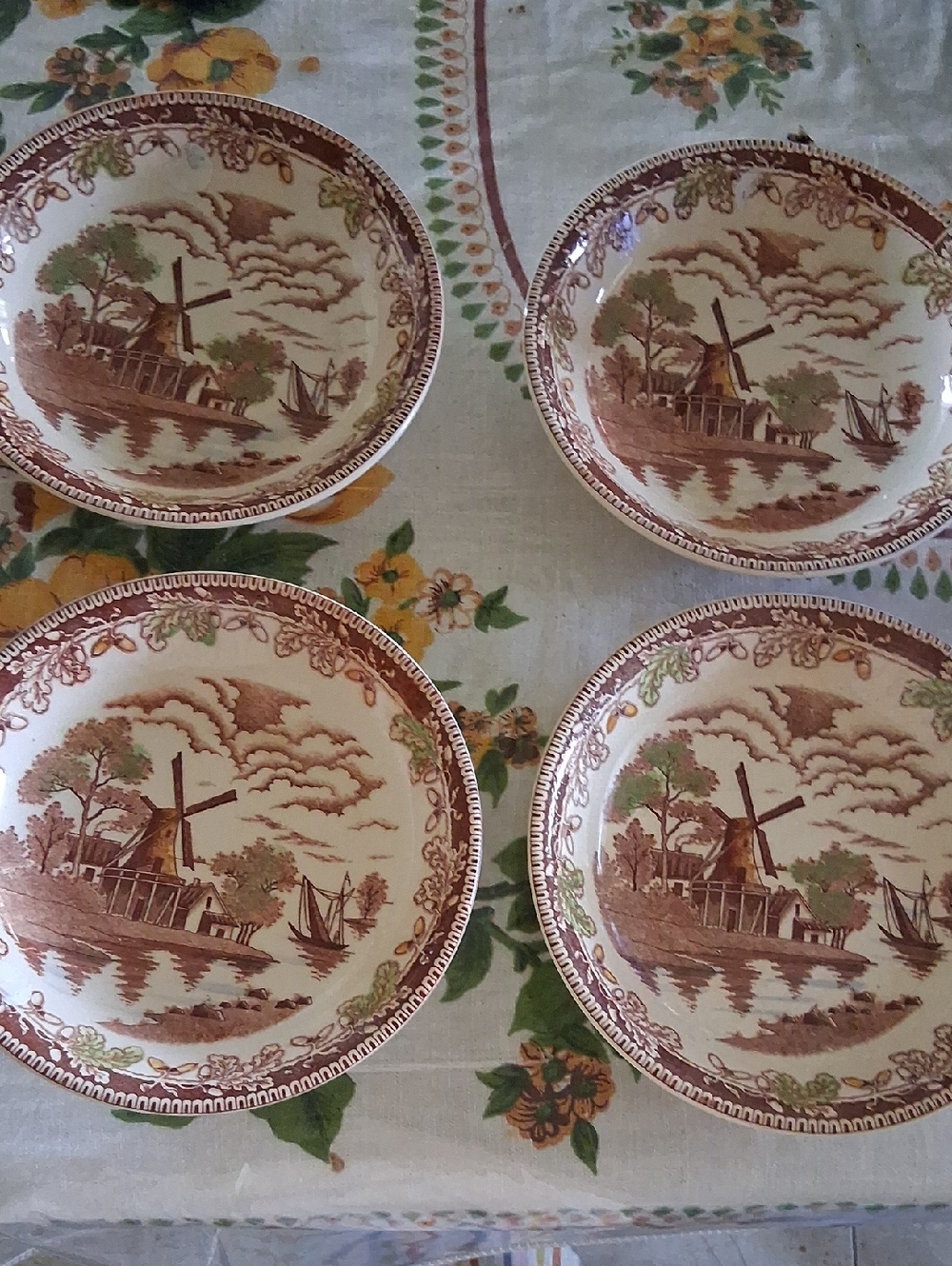 Vintage Brown Transferware Soup Bowls - Set of 4 Japan